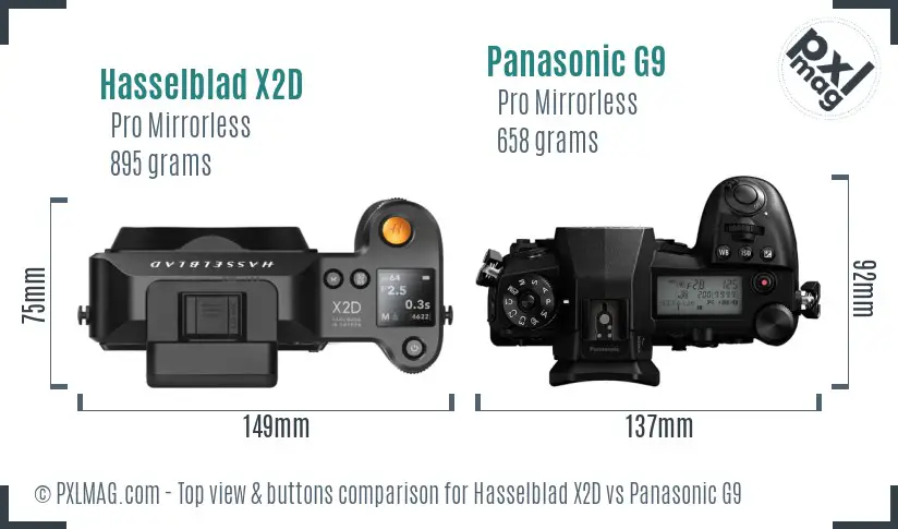 Hasselblad X2D vs Panasonic G9 top view buttons comparison