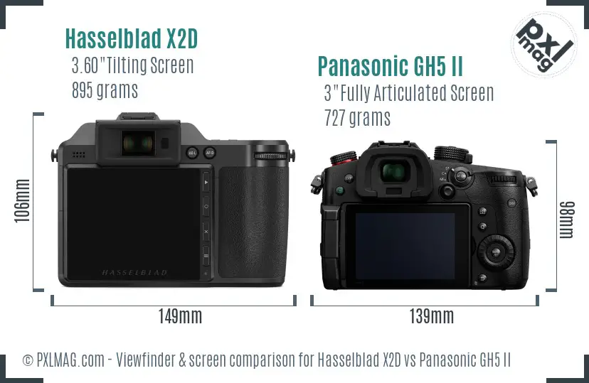Hasselblad X2D vs Panasonic GH5 II Screen and Viewfinder comparison
