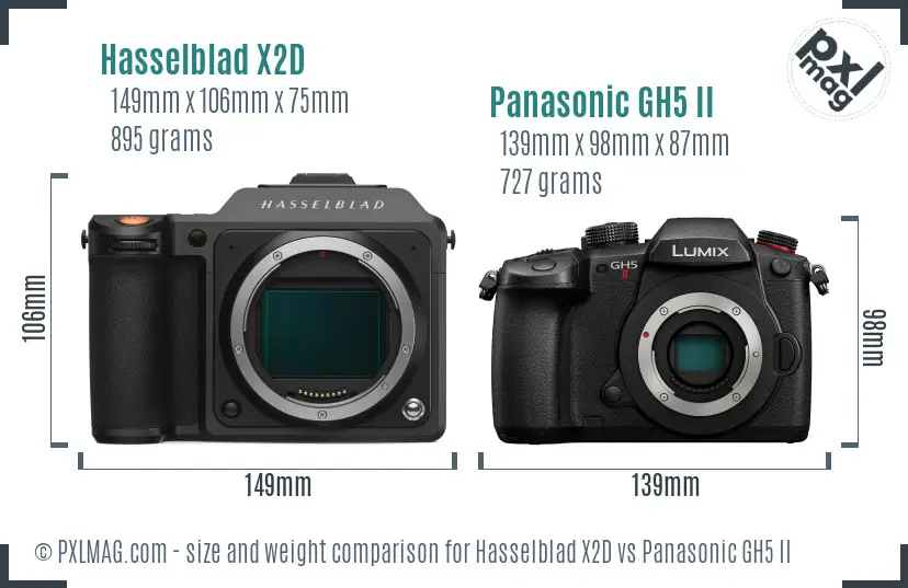 Hasselblad X2D vs Panasonic GH5 II size comparison