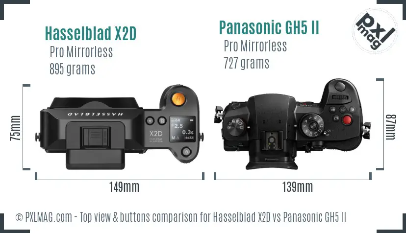 Hasselblad X2D vs Panasonic GH5 II top view buttons comparison