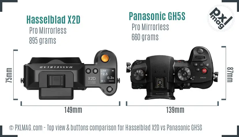 Hasselblad X2D vs Panasonic GH5S top view buttons comparison