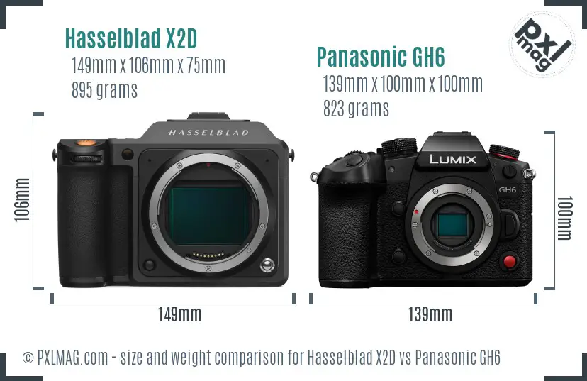 Hasselblad X2D vs Panasonic GH6 size comparison