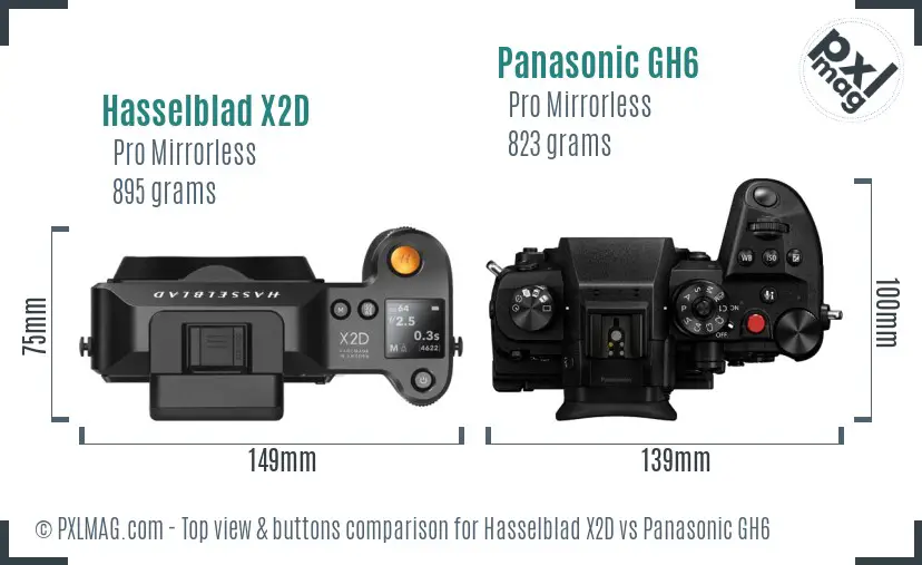 Hasselblad X2D vs Panasonic GH6 top view buttons comparison