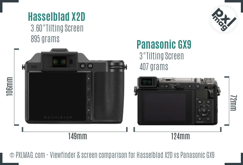 Hasselblad X2D vs Panasonic GX9 Screen and Viewfinder comparison