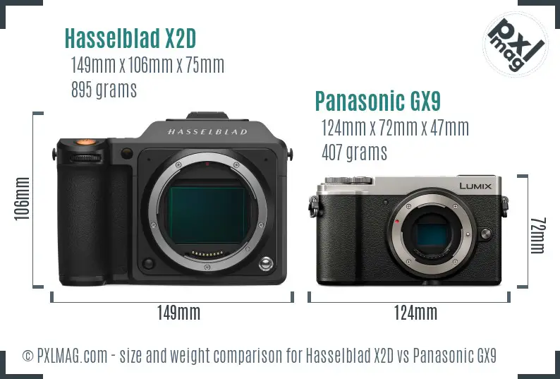 Hasselblad X2D vs Panasonic GX9 size comparison