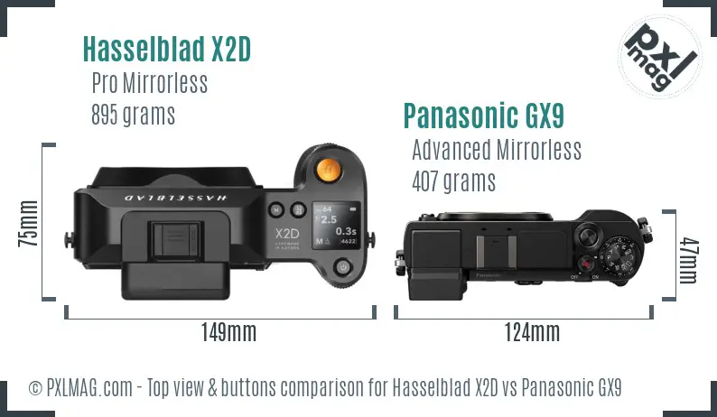 Hasselblad X2D vs Panasonic GX9 top view buttons comparison