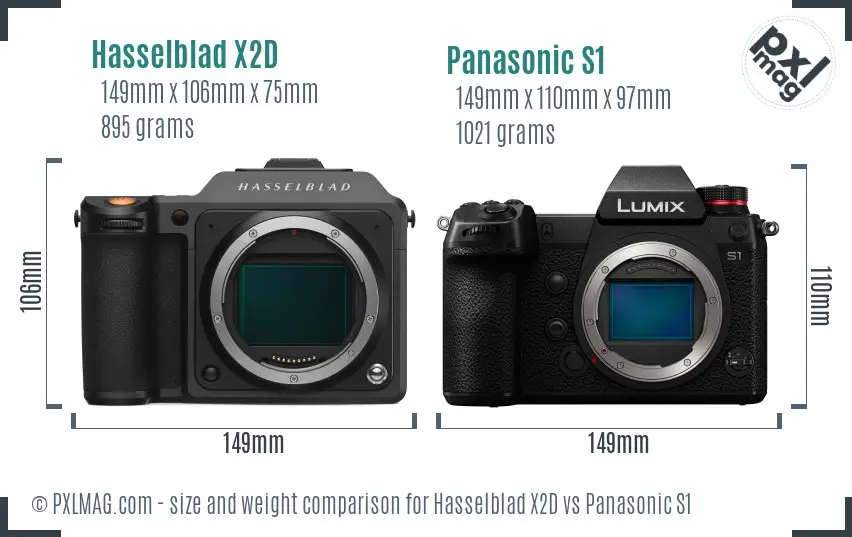 Hasselblad X2D vs Panasonic S1 size comparison
