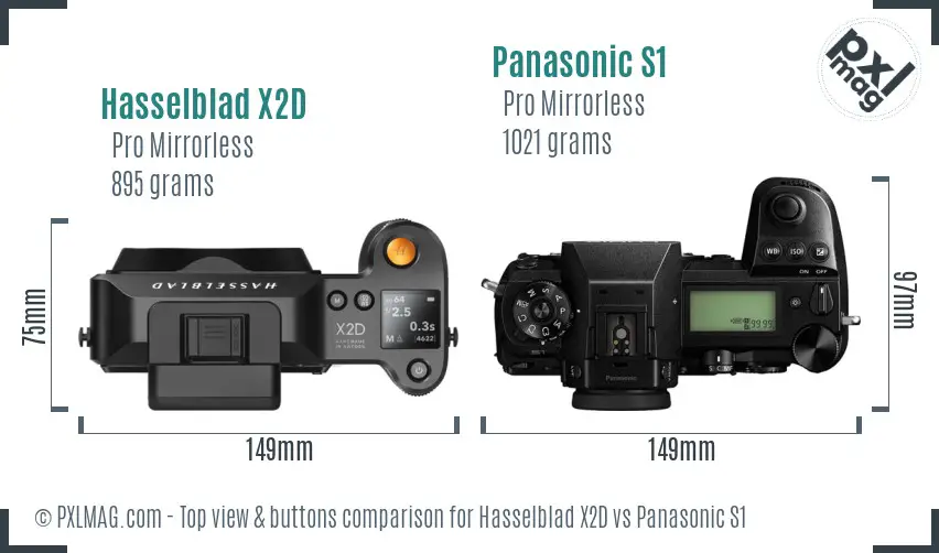 Hasselblad X2D vs Panasonic S1 top view buttons comparison
