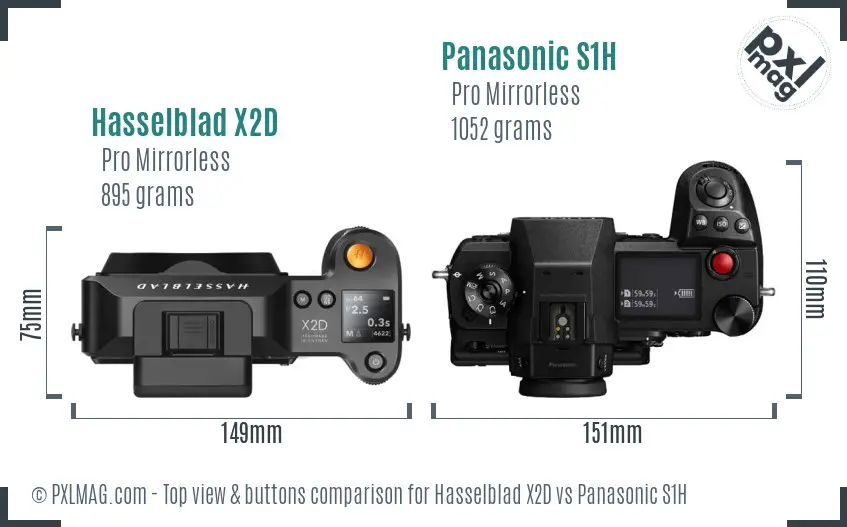 Hasselblad X2D vs Panasonic S1H top view buttons comparison