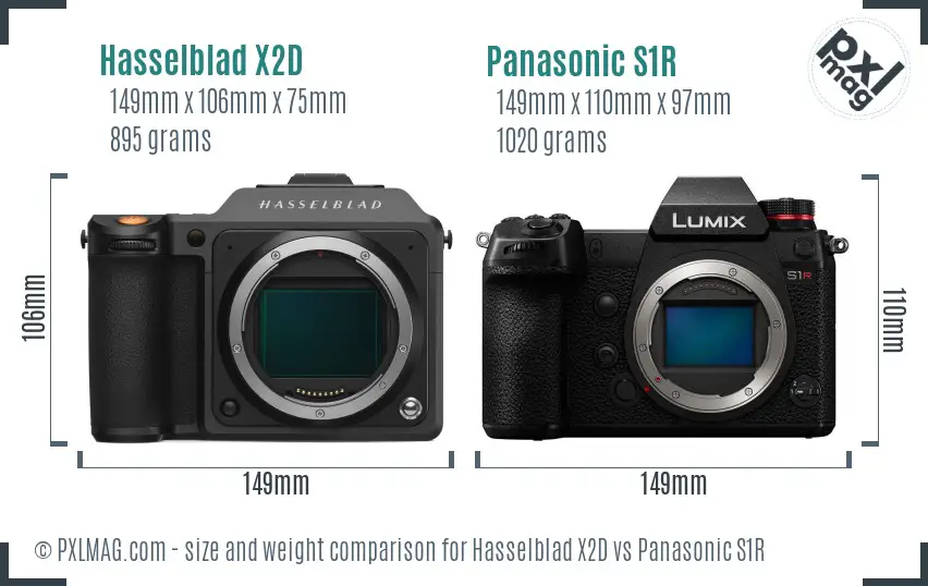 Hasselblad X2D vs Panasonic S1R size comparison
