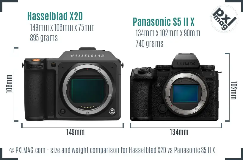 Hasselblad X2D vs Panasonic S5 II X size comparison