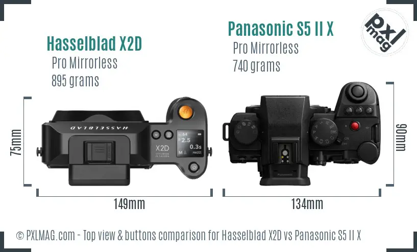 Hasselblad X2D vs Panasonic S5 II X top view buttons comparison