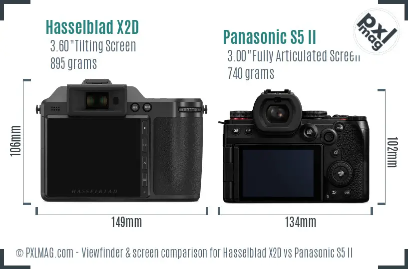 Hasselblad X2D vs Panasonic S5 II Screen and Viewfinder comparison