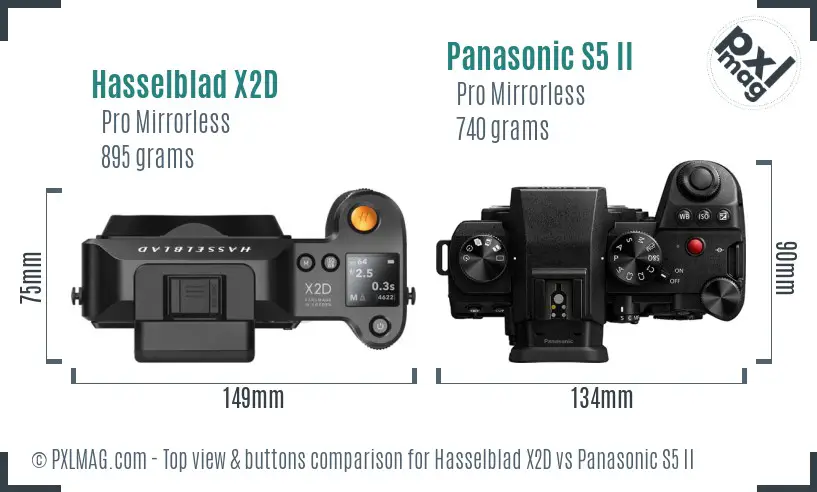 Hasselblad X2D vs Panasonic S5 II top view buttons comparison