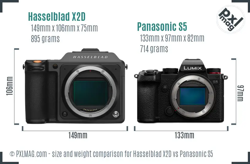 Hasselblad X2D vs Panasonic S5 size comparison