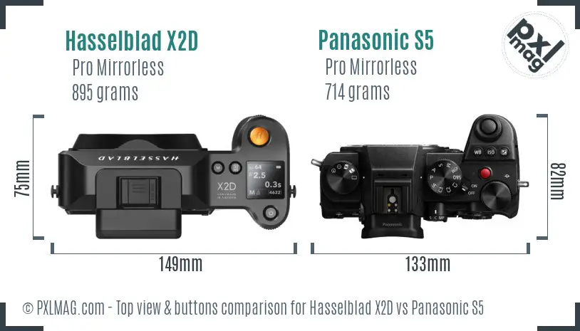 Hasselblad X2D vs Panasonic S5 top view buttons comparison
