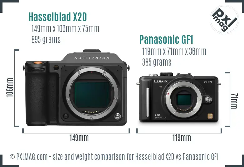 Hasselblad X2D vs Panasonic GF1 size comparison