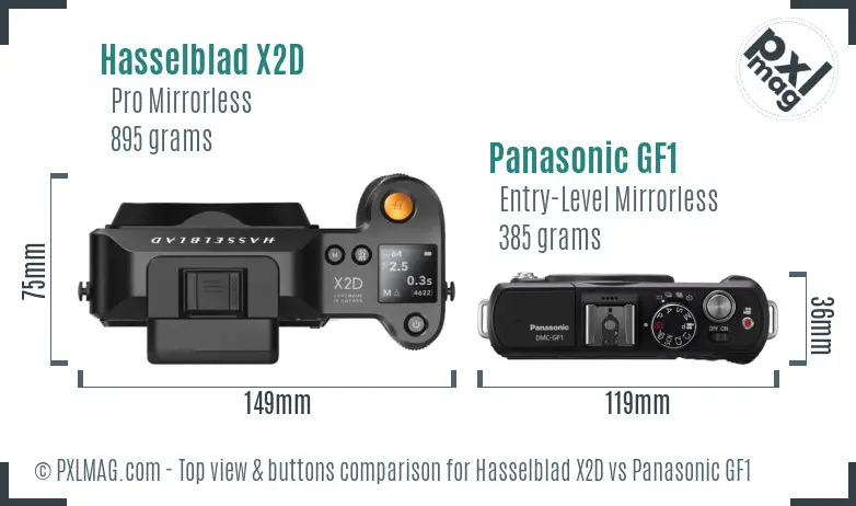 Hasselblad X2D vs Panasonic GF1 top view buttons comparison