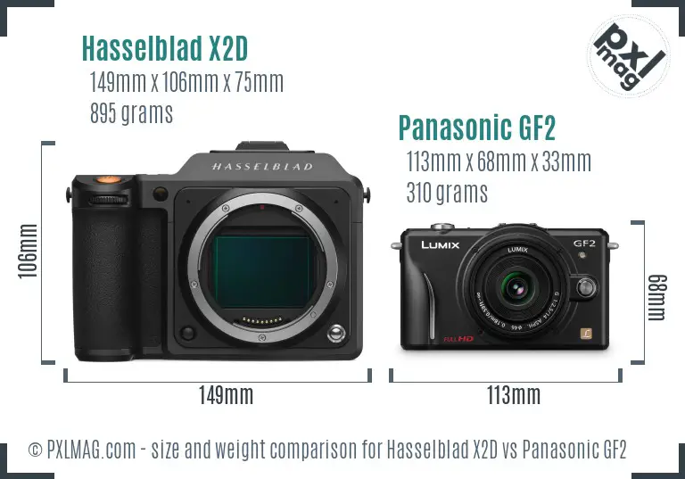 Hasselblad X2D vs Panasonic GF2 size comparison