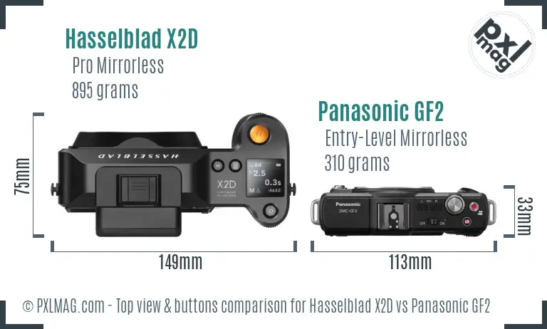 Hasselblad X2D vs Panasonic GF2 top view buttons comparison