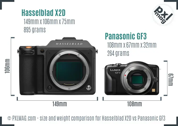 Hasselblad X2D vs Panasonic GF3 size comparison