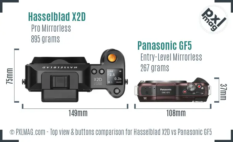 Hasselblad X2D vs Panasonic GF5 top view buttons comparison