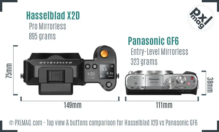 Hasselblad X2D vs Panasonic GF6 top view buttons comparison