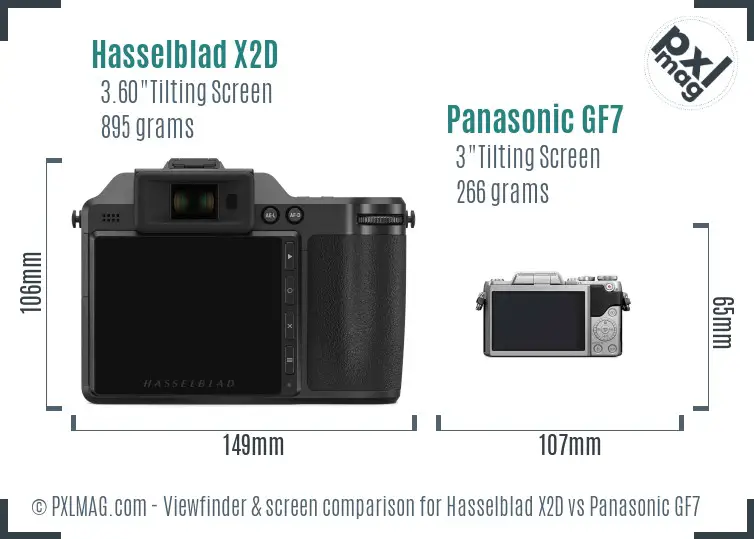 Hasselblad X2D vs Panasonic GF7 Screen and Viewfinder comparison