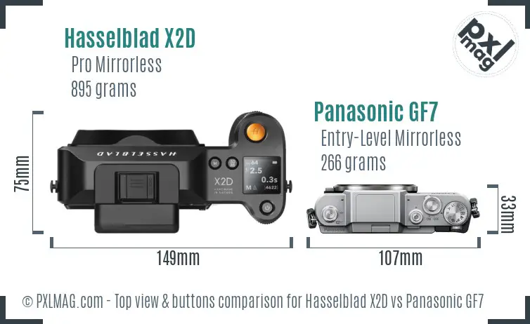 Hasselblad X2D vs Panasonic GF7 top view buttons comparison