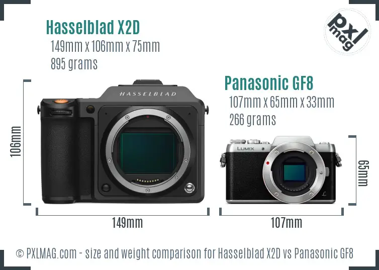 Hasselblad X2D vs Panasonic GF8 size comparison Hasselblad X2D vs Panasonic GF8 size comparison