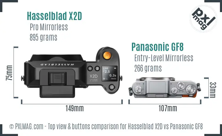 Hasselblad X2D vs Panasonic GF8 top view buttons comparison Hasselblad X2D vs Panasonic GF8 top view buttons comparison