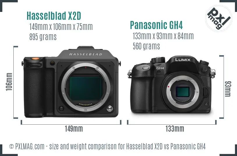 Hasselblad X2D vs Panasonic GH4 size comparison