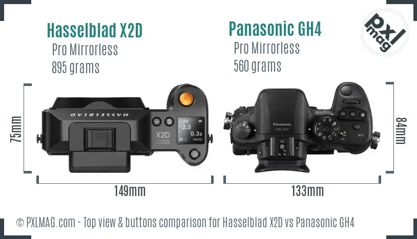 Hasselblad X2D vs Panasonic GH4 top view buttons comparison
