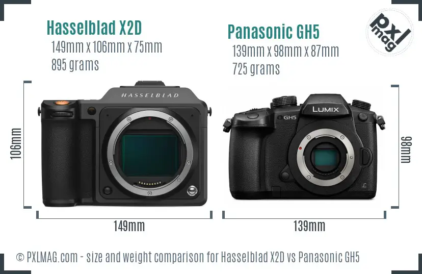 Hasselblad X2D vs Panasonic GH5 size comparison