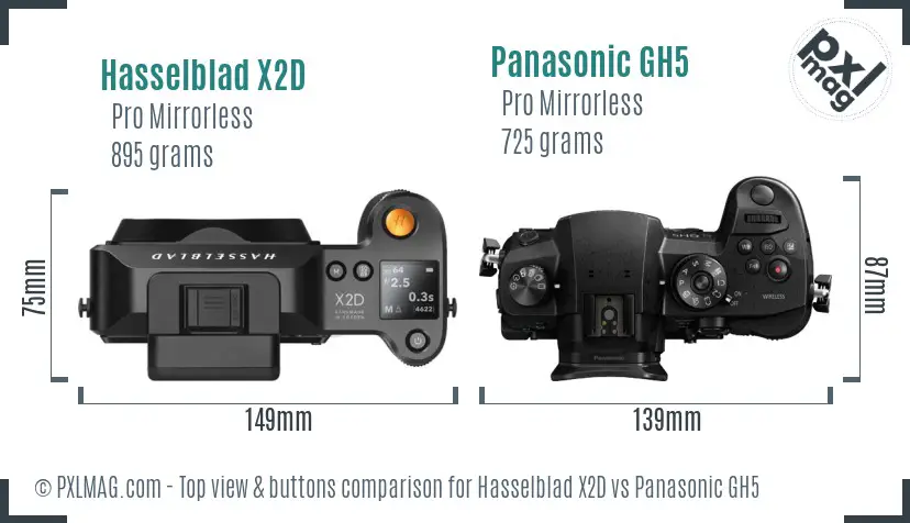 Hasselblad X2D vs Panasonic GH5 top view buttons comparison
