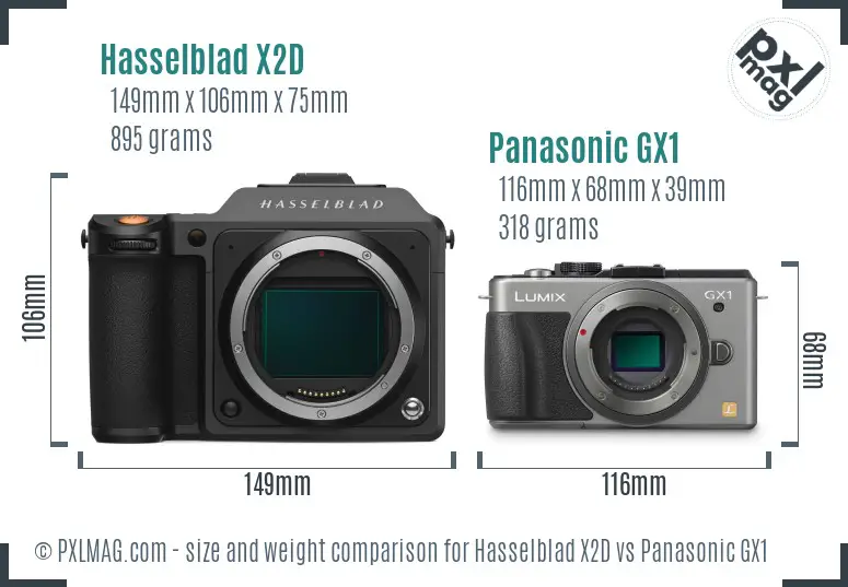 Hasselblad X2D vs Panasonic GX1 size comparison