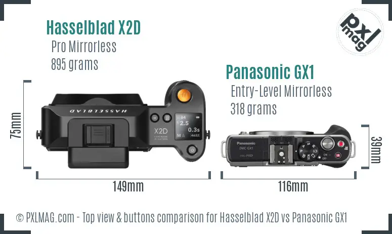 Hasselblad X2D vs Panasonic GX1 top view buttons comparison