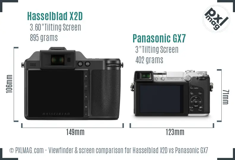 Hasselblad X2D vs Panasonic GX7 Screen and Viewfinder comparison