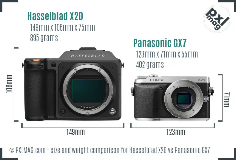 Hasselblad X2D vs Panasonic GX7 size comparison