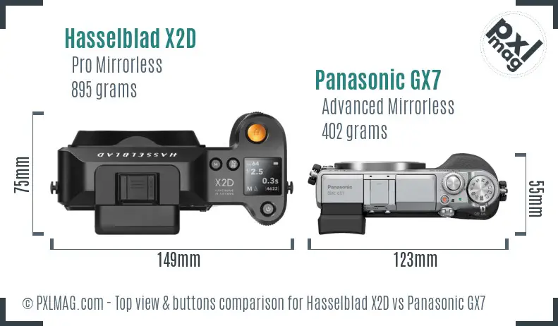 Hasselblad X2D vs Panasonic GX7 top view buttons comparison