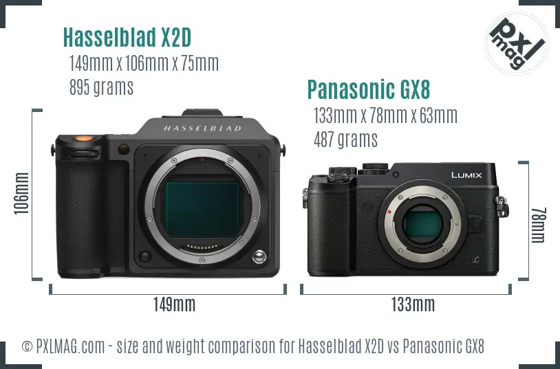 Hasselblad X2D vs Panasonic GX8 size comparison