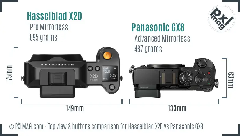 Hasselblad X2D vs Panasonic GX8 top view buttons comparison