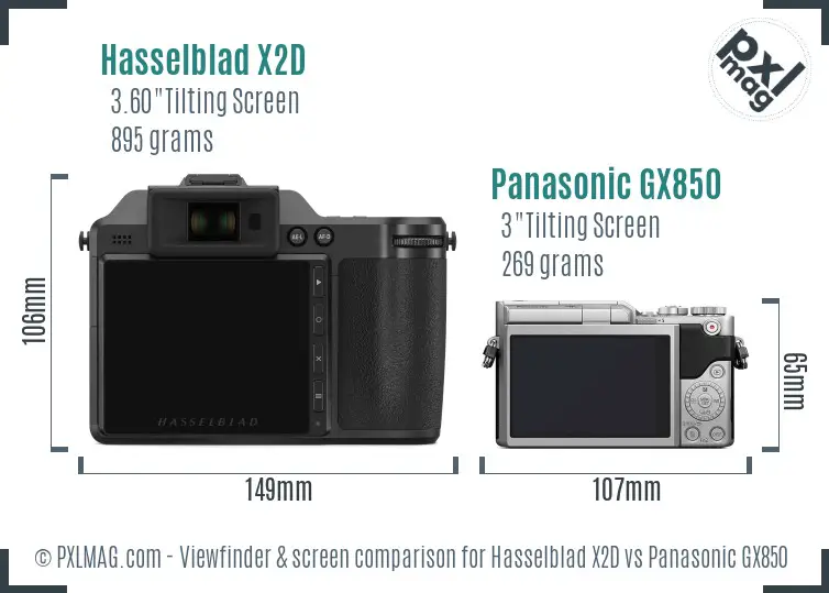 Hasselblad X2D vs Panasonic GX850 Screen and Viewfinder comparison