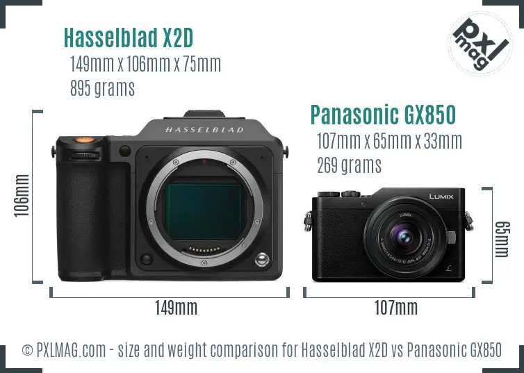 Hasselblad X2D vs Panasonic GX850 size comparison