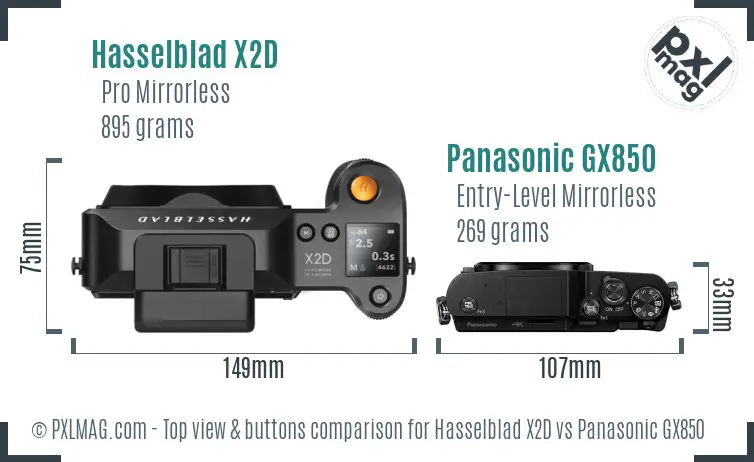 Hasselblad X2D vs Panasonic GX850 top view buttons comparison