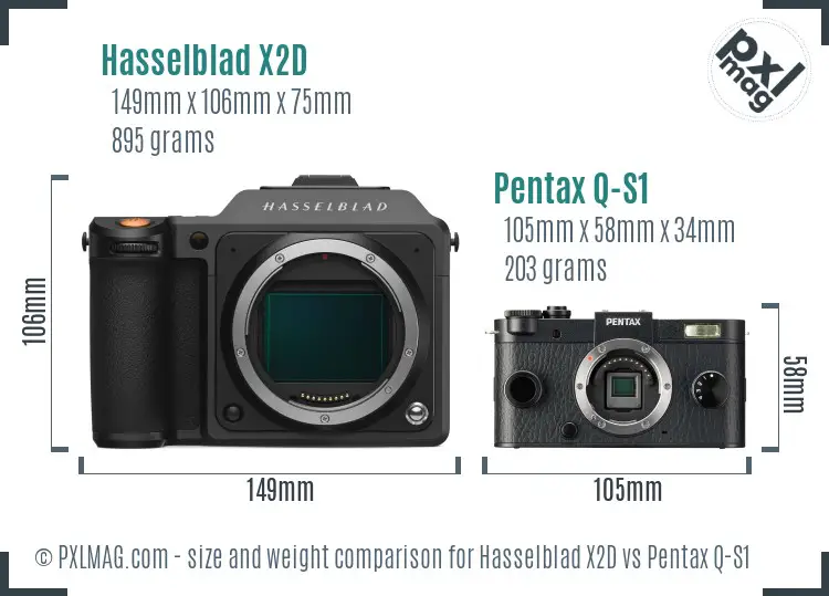 Hasselblad X2D vs Pentax Q-S1 size comparison