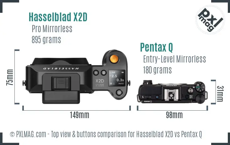 Hasselblad X2D vs Pentax Q top view buttons comparison