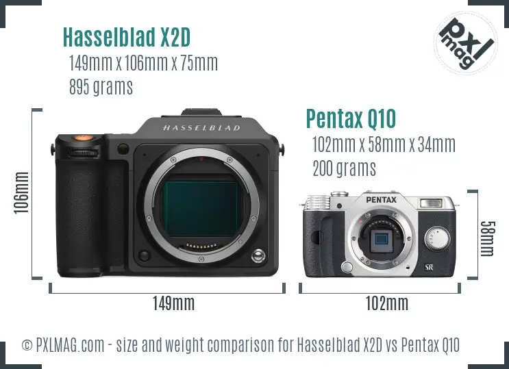 Hasselblad X2D vs Pentax Q10 size comparison