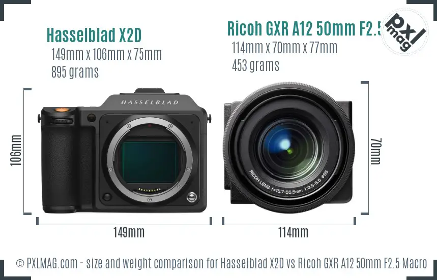 Hasselblad X2D vs Ricoh GXR A12 50mm F2.5 Macro size comparison