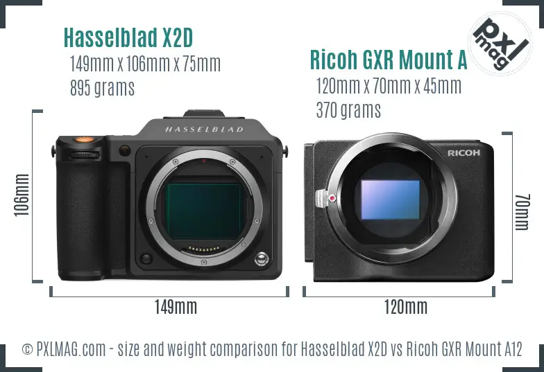 Hasselblad X2D vs Ricoh GXR Mount A12 size comparison